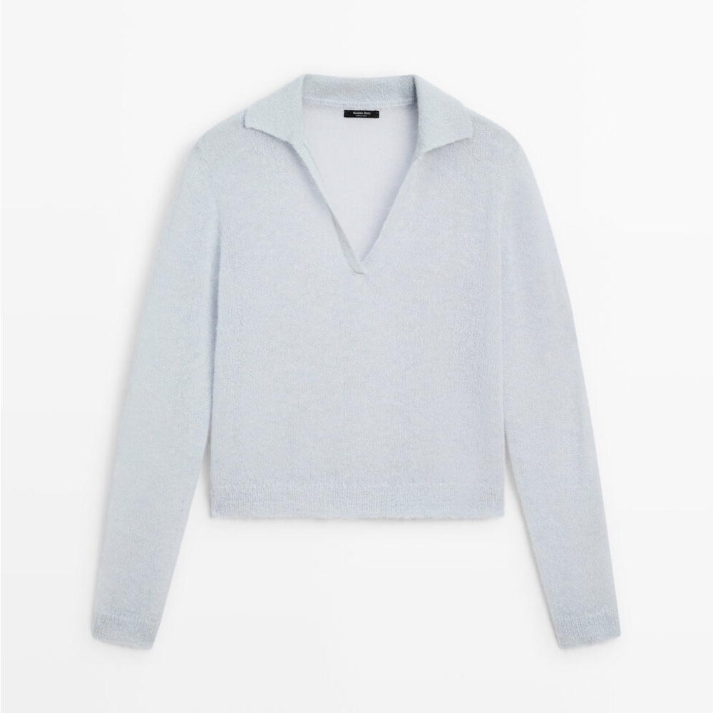 Massimo Dutti Alpaca blend knit polo collar sweater | Sky Blue | S | NWT